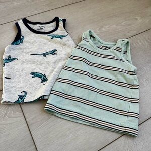 Carter's Blue and Gray Tank Tops with Shark Print and Stripes